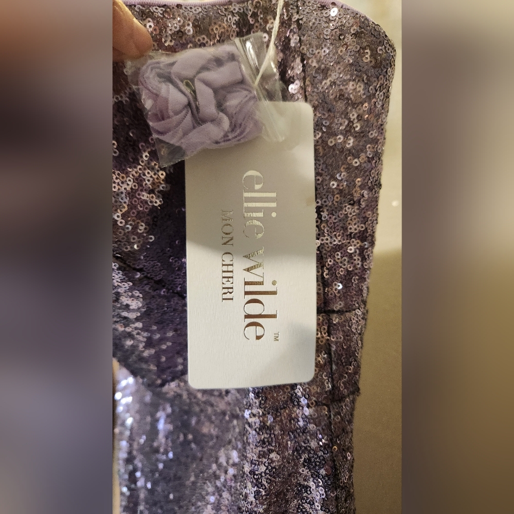 NWT Size 10 Ellie Wilde Mon Cheri  Strapless Lilac Sequin Fit & Flare Gown - Picture 4 of 6